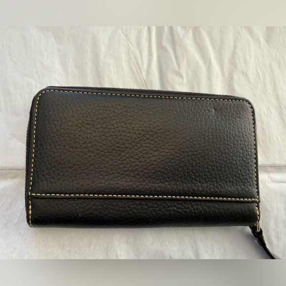 Dooney & Bourke Pebble Leather Black and Tan zip Wallet with Gold Accents - Picture 2 of 13